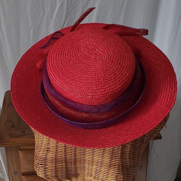 Vintage Ladies SOMETHING SPECIAL Red Hat Society Hat w/Purple Accent - Picture 2 of 9